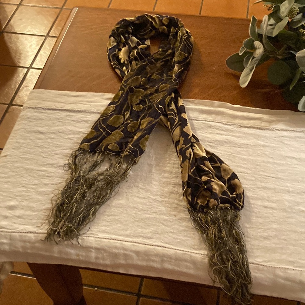 Gold/Black Velvet Burnout Scarf